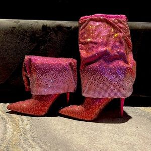 Azalea Wang Wishful Crystal Embellished Pointed Toe Boot Pink Size 7.5 NWT